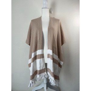 Chico's women's small/medium tan natural ruana scarf poncho blanket‎ drape NWT